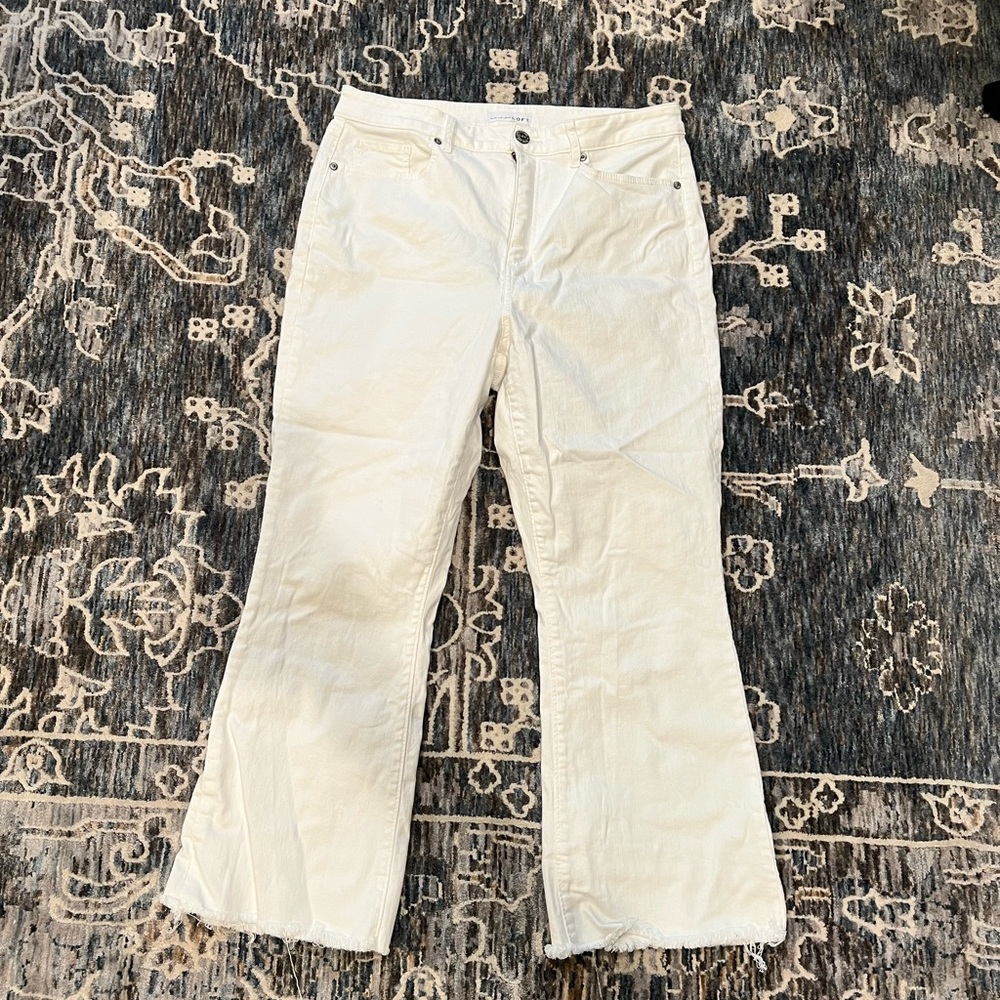 LOFT curvy high waisted kick crop white jeans